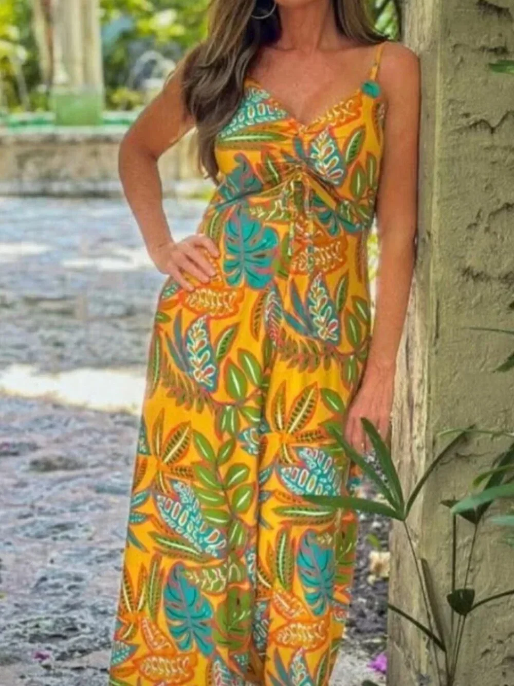 Japna Tropical Wide Leg Jumpsuit with Pockets - Picture 1 of 8